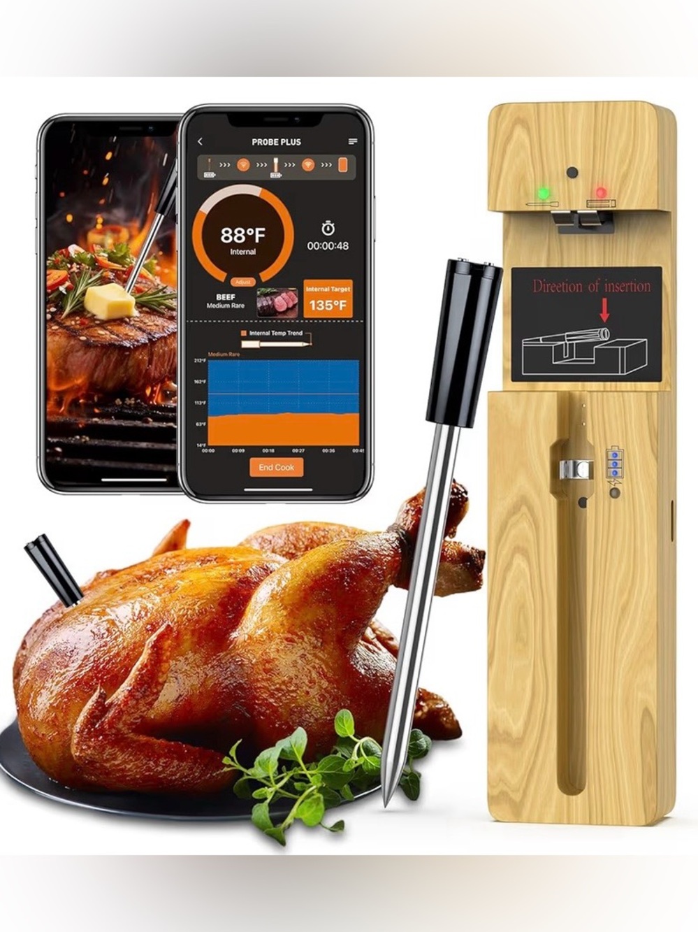 Wireless Meat Thermometer Bluetooth with Ceramic Probe
